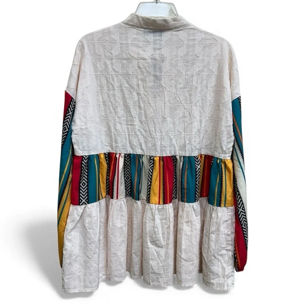ROWDY CROWD Women's Blouse with Multicolor Stripes Aztec Baby Doll Top - Picture 3 of 4